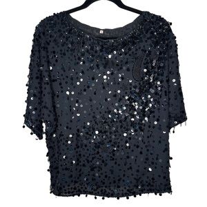 Women’s Black Sequin Beaded Star Moon Pattern Top size Medium